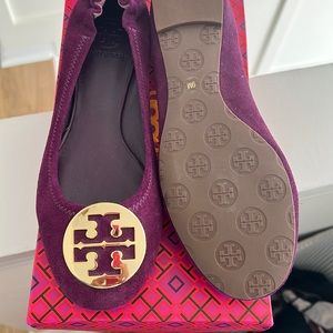 Tory Burch Womens Reva Me Suede Purple Ballerina Flats 9